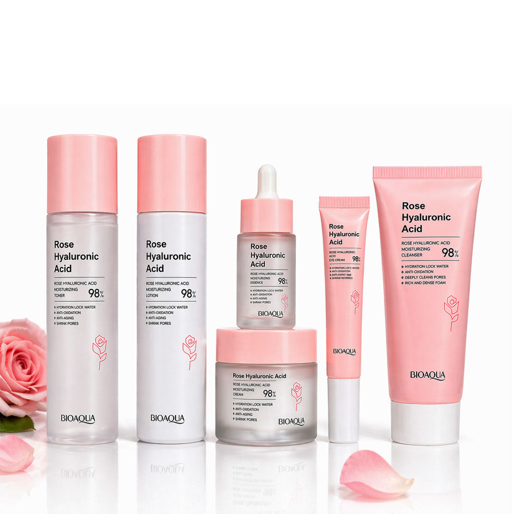 Kit skincare Biaqua 6 pasos de agua de rosas y ácido Hialurónico