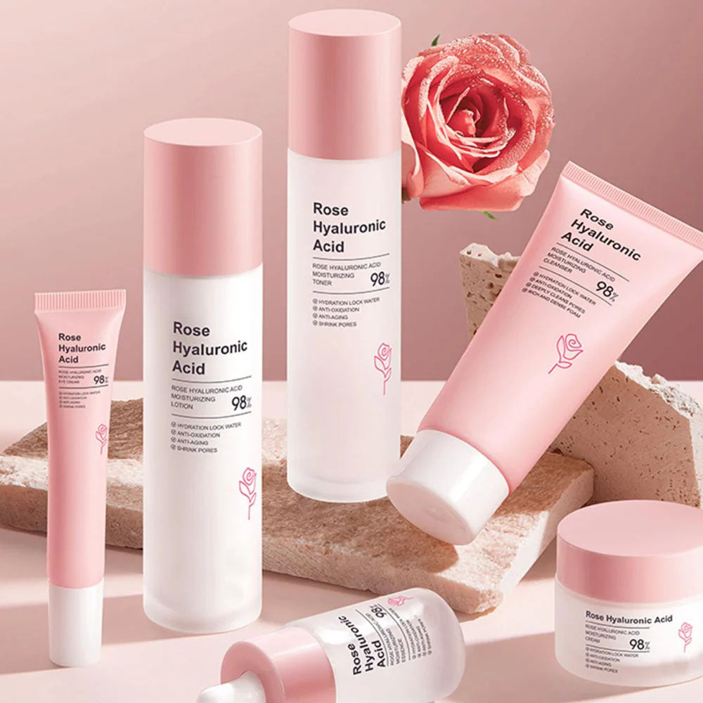 Kit skincare Biaqua 6 pasos de agua de rosas y ácido Hialurónico